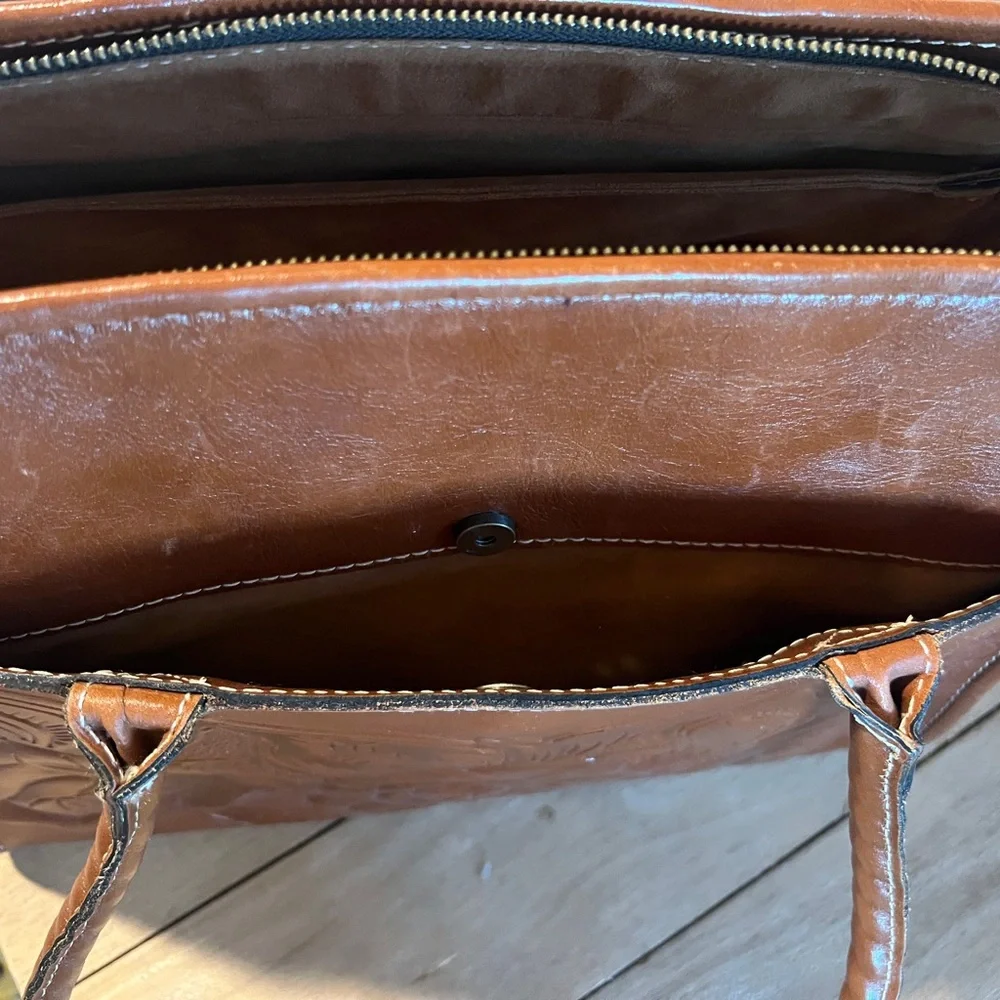 Patricia Nash Brown Embossed Leather Satchel Bag